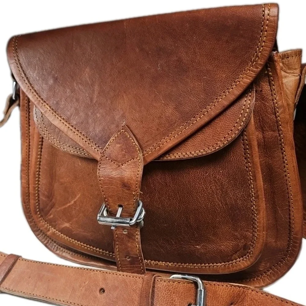 Komal’s Passion Leather Crossbody Bag Brown Canvas Unisex Retro